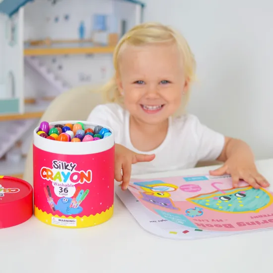 Színes puha, mosható viaszkréta gyerekeknek praktikus dobozban - 36 db