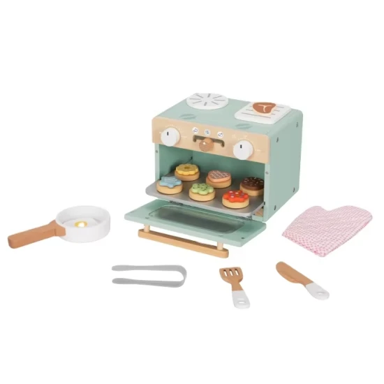 Fa mini sütő és tűzhely gyerekeknek sütési kiegészítőkkel