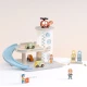 Tooky Toy fa garázs autókkal – többszintes fa garázs rámpával, helikopterrel és kiegészítőkkel