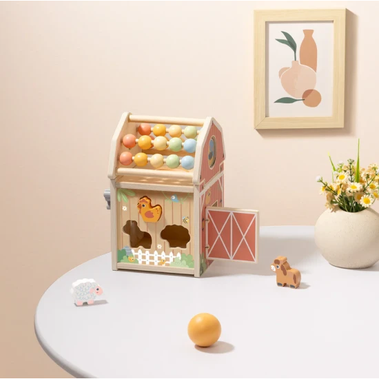 Fa foglalkoztatóház Farm Tooky Toy – oktatójáték állatokkal, gyöngyökkel és szélforgóval