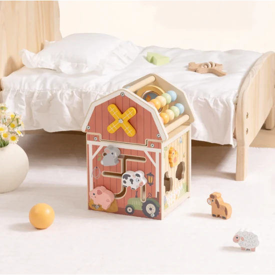Fa foglalkoztatóház Farm Tooky Toy – oktatójáték állatokkal, gyöngyökkel és szélforgóval