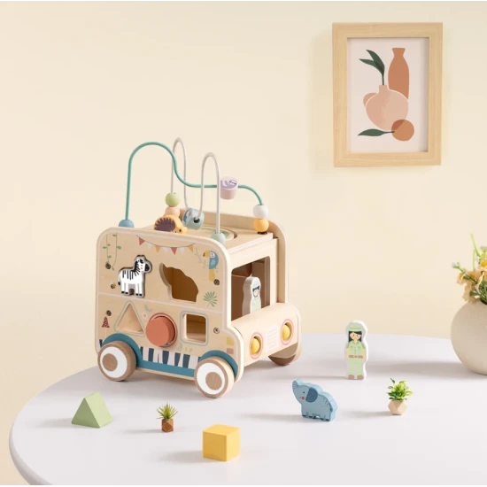 Fa kirakó Szafari labirintussal Tooky Toy – oktató fajáték állatokkal és gyöngyökkel