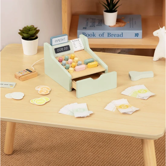 Gyermek pénztárgép kártyaolvasóval és szkennerrel - Montessori játék a játékon keresztüli tanuláshoz