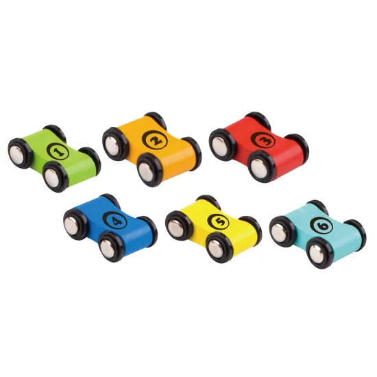 Tooky Toy színes fából készült versenypálya hét szinttel és hat autóval