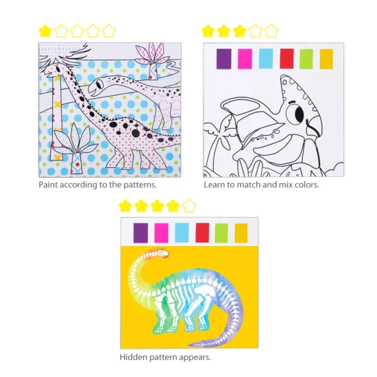 Vízfestés dinoszauruszok Tookyland akvarell színező oldalak