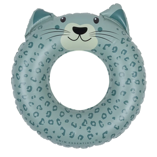 A Swim Essential eredeti, zöld leopárdmintás és fülekkel ellátott felfújható kereke 3-6 éves gyermekek számára készült.