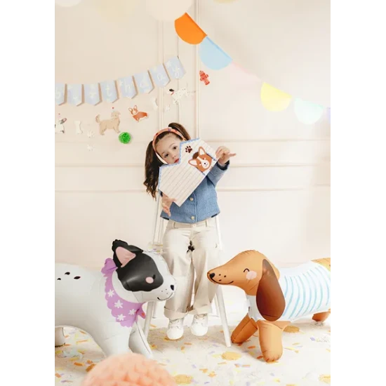 Tacskó fóliás lufi gyerekbuli díszeként