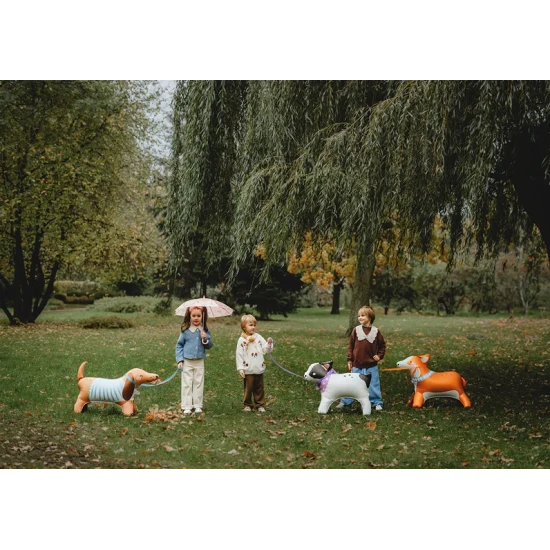 Tacskó fóliás lufi gyerekbuli díszeként