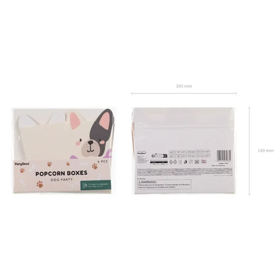 Pattogatott kukorica dobozok kutyával gyerekbulira