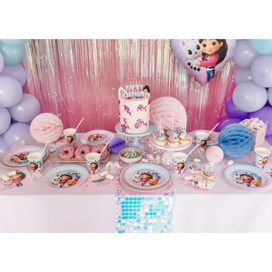 Party Deco tányérok Gabby's Dollhouse 6 db 23 cm Születésnapi díszek Gabby babaházával, amelyek csillogóak