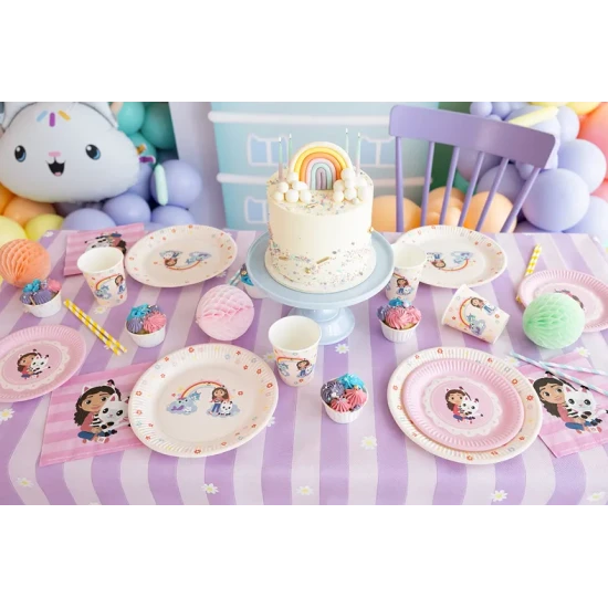 Party Deco tányérok Gabby's Dollhouse Rainbow 6 db 23 cm Születésnapi díszek Gabby babaházával, amelyek csillogóak