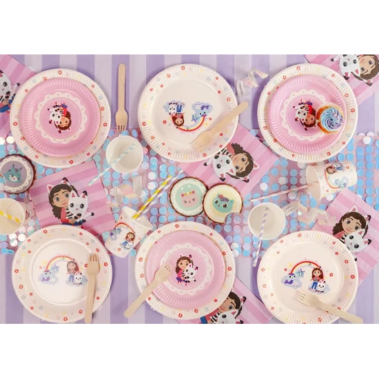 Party Deco tányérok Gabby's Dollhouse Rainbow 6 db 23 cm Születésnapi díszek Gabby babaházával, amelyek csillogóak