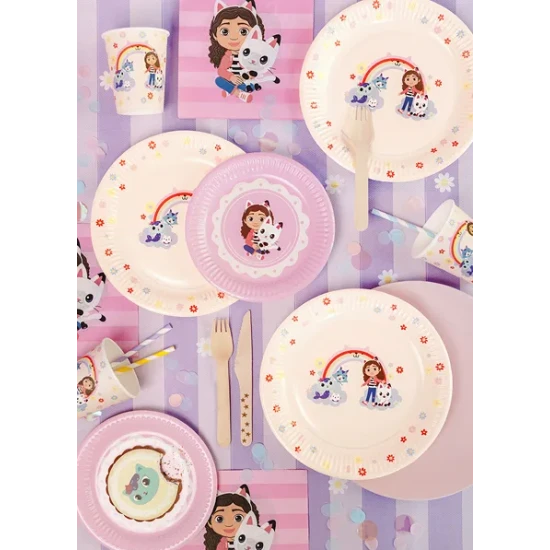 Party Deco tányérok Gabby's Dollhouse Rainbow 6 db 23 cm Születésnapi díszek Gabby babaházával, amelyek csillogóak
