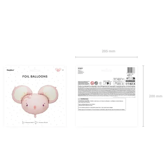 Születésnapi léggömb világos rózsaszín egér formájú.