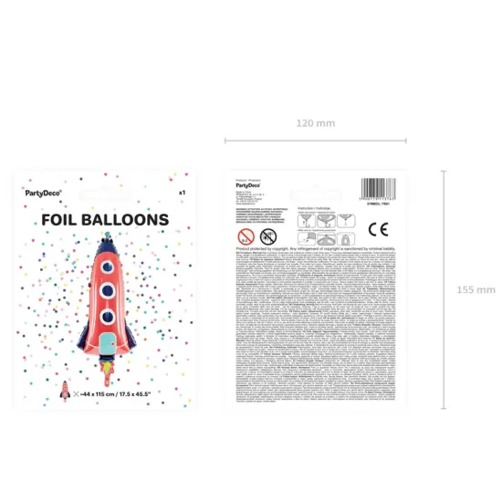 Vonzó űrrakéta kialakítású léggömb, amely minden gyermeket érdekelni fog.