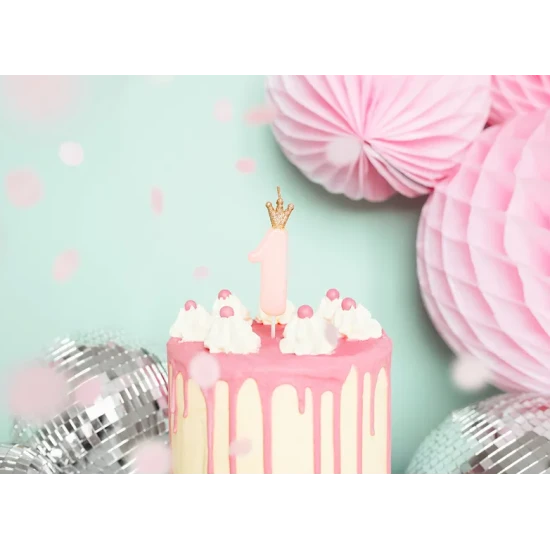 Rózsaszín 1-es számú születésnapi gyertya.