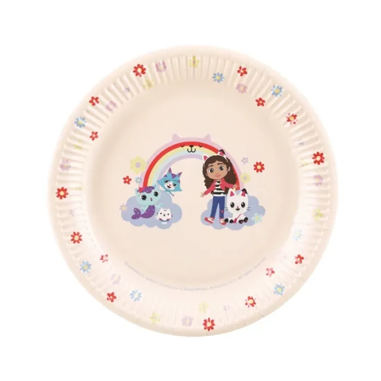 Party Deco tányérok Gabby's Dollhouse Rainbow 6 db 23 cm Születésnapi díszek Gabby babaházával, amelyek csillogóak