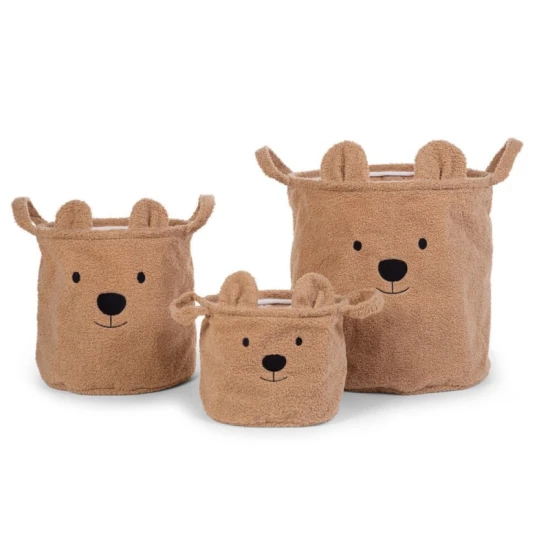 Childhome Teddy Beige 3 ks – 3 db plüss Teddy tárolókosár szett
