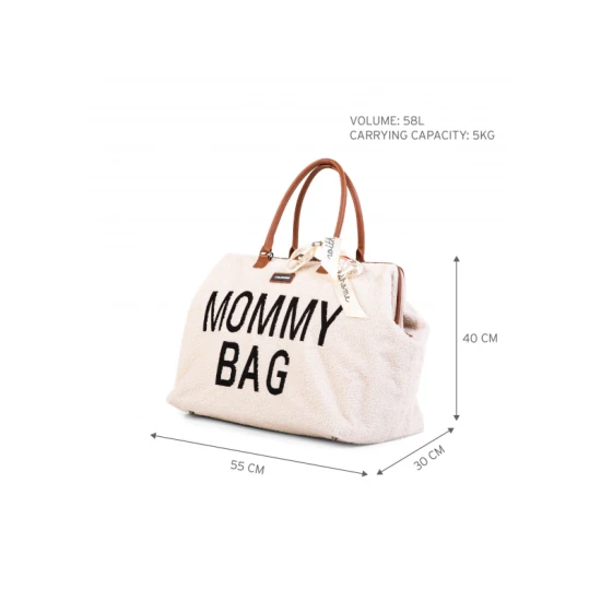 Childhome Mommy Bag Teddy Off White – pelenkázó táska 55×30×40 cm