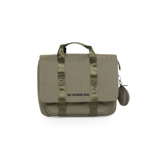 Iskolatáska Canvas Khaki Childhome Canvas Khaki – iskolatáska fényvisszaverő esővédővel 39×31×12 cm