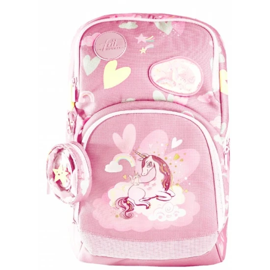 A könnyű Unicorn Pink iskolatáska tökéletesen illeszkedik egy kis diák hátára.
