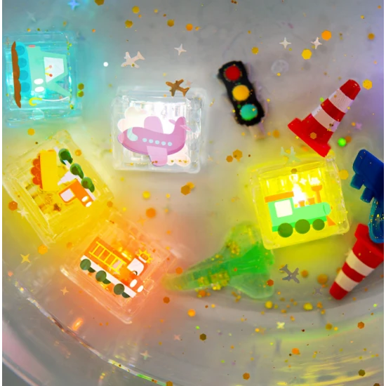 Glo Pals Érzékszervi világító kockák Autók világító kockák a kádba gyerekeknek, amelyek a vízben világítanak.