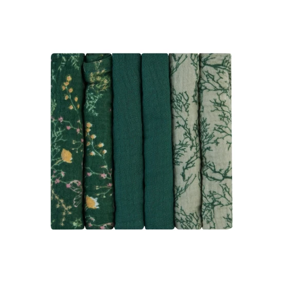Mull pelenkák 30x30 cm 6 db Secret Garden Green Mull pelenkák 30x30 cm 6 db Secret Garden Green - KikkaBoo 31103010105KB