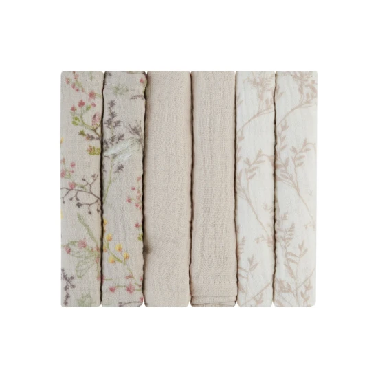 Mull pelenkák 30x30 cm 6 db Secret Garden Beige - KikkaBoo 31103010109KB