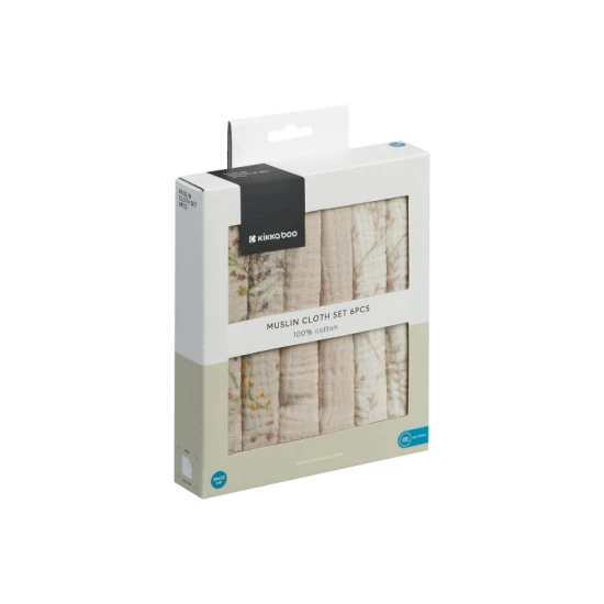 Mull pelenkák 30x30 cm 6 db Secret Garden Beige - KikkaBoo 31103010109KB
