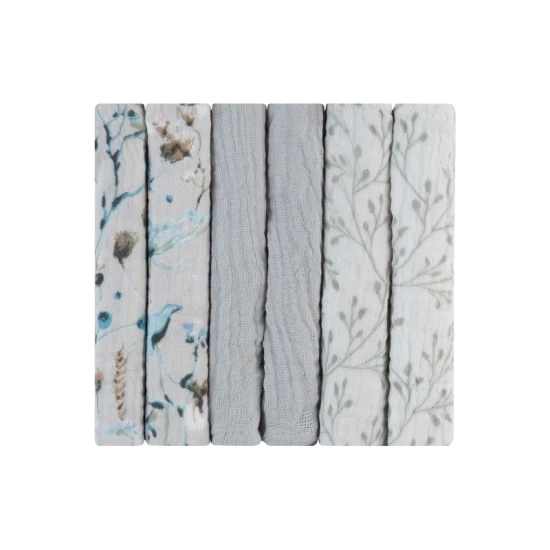 Mull pelenkák 30x30 cm 6 db Dreamy Fields Grey Mull pelenkák 30x30 cm 6 db Dreamy Fields Grey - KikkaBoo 31103010113KB