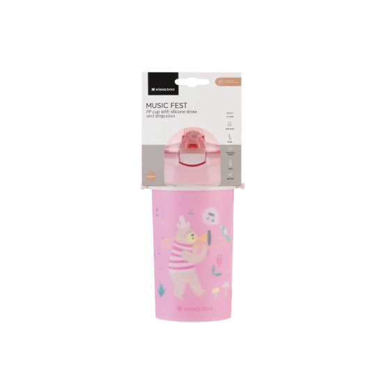 Ivópohár szilikon szívószállal és szíjjal 450 ml Music Fest Pink - KikkaBoo 31302030081KB