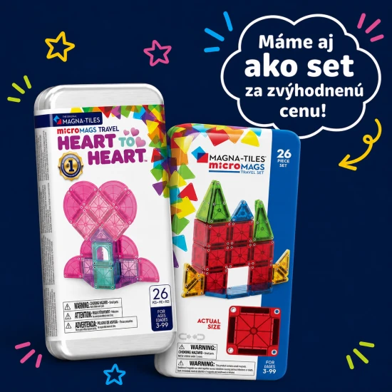 microMAGS Heart to Heart 26 darabos mágneses építőkészlet, utazáshoz alkalmas.