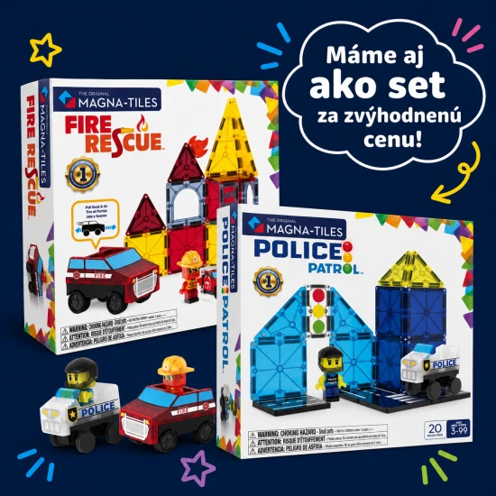 Mágneses építőkészlet MAGNA-TILES Fire Rescue - gyermek tűzoltóautó, tűzoltó figura és tűzalkatrészek
